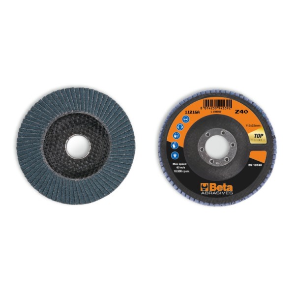 DISCHI LAMELLARI C/TELA ABR.ZIRC. SUPPORTO FIBRA DI VETRO D.115 P40 112160004